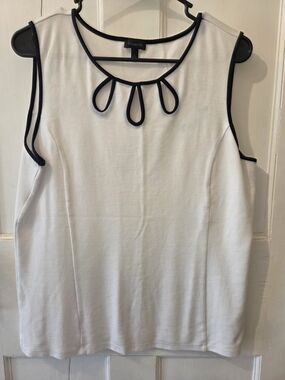Talbots White Sleeveless Shell with Black Trim